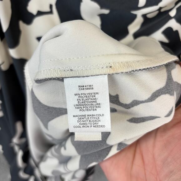 Ralph Lauren Sheath Dress Gray Floral Ruched Stretch V Neck Artsy Classic Career - Picture 6 of 10